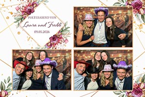 Fotobox in Hildesheim vom Polterabend von Laura und Freddi, festgehalten am 09.05.2026. Mit Freunden und Familie, farbenfroh und voller Freude.